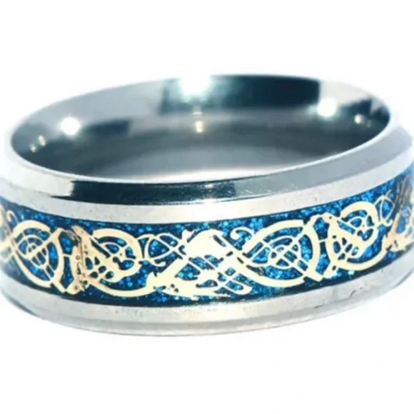 🆕 | Blue Stainless Steele | Men’s Dragon Band | Size 9 - Picture 3 of 7